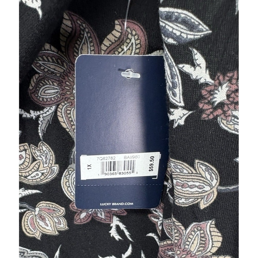 NWT Lucky Brand Womens Black Floral 3/4 Sleeve Tunic Blouse 1X V Neck Boho - Picture 5 of 10